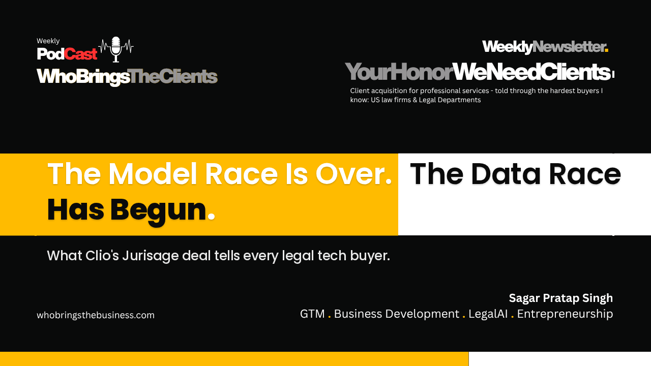 Your Honor, We Need Clients newsletter cover: Clio Just Told Us Where Legal AI Is Actually Heading