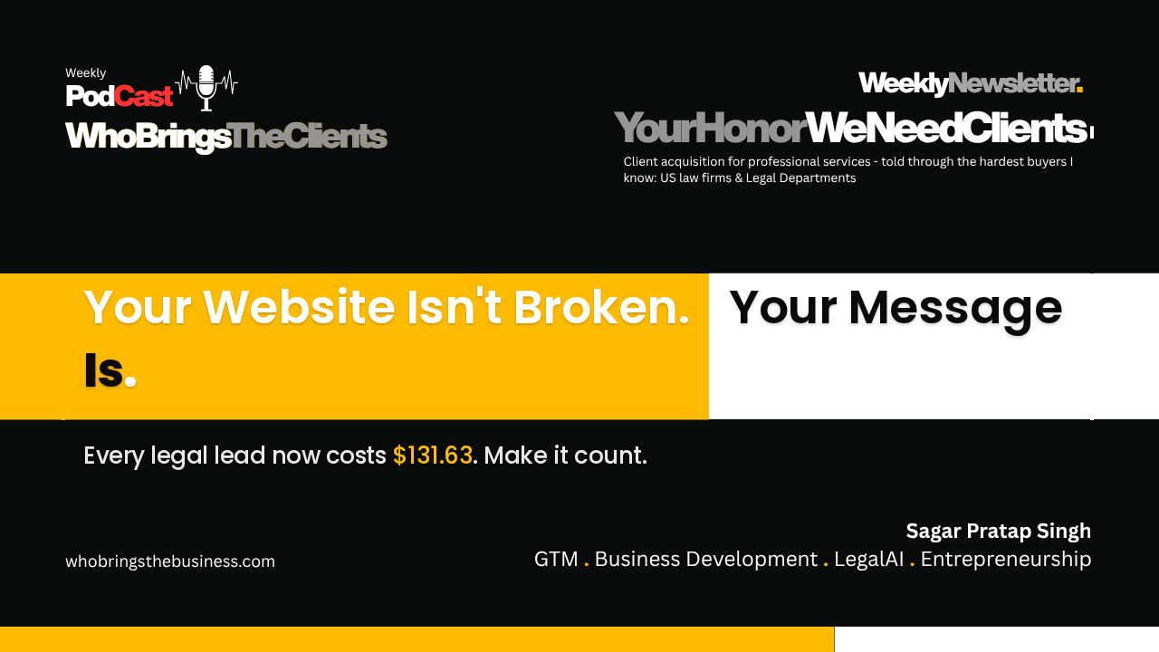 Your Honor, We Need Clients newsletter cover: Your Website Isn't Broken. Your Message Might Be.