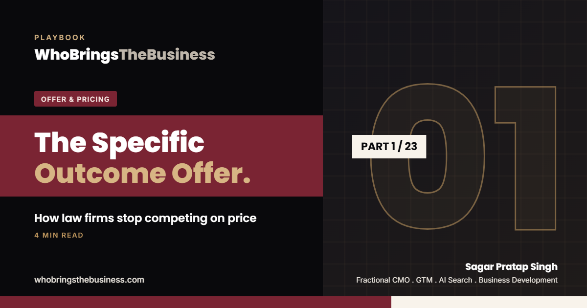 Playbook cover: The Specific Outcome Offer: How Law Firms Stop Competing on Price