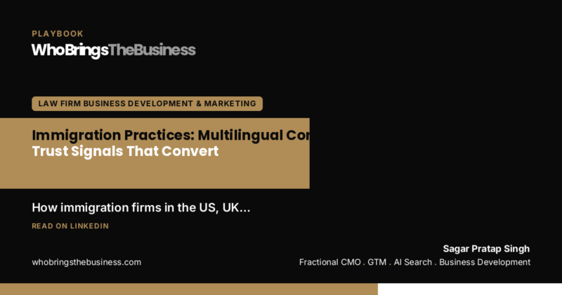 Playbook cover: Immigration Practices: Multilingual Content and Trust Signals That Convert