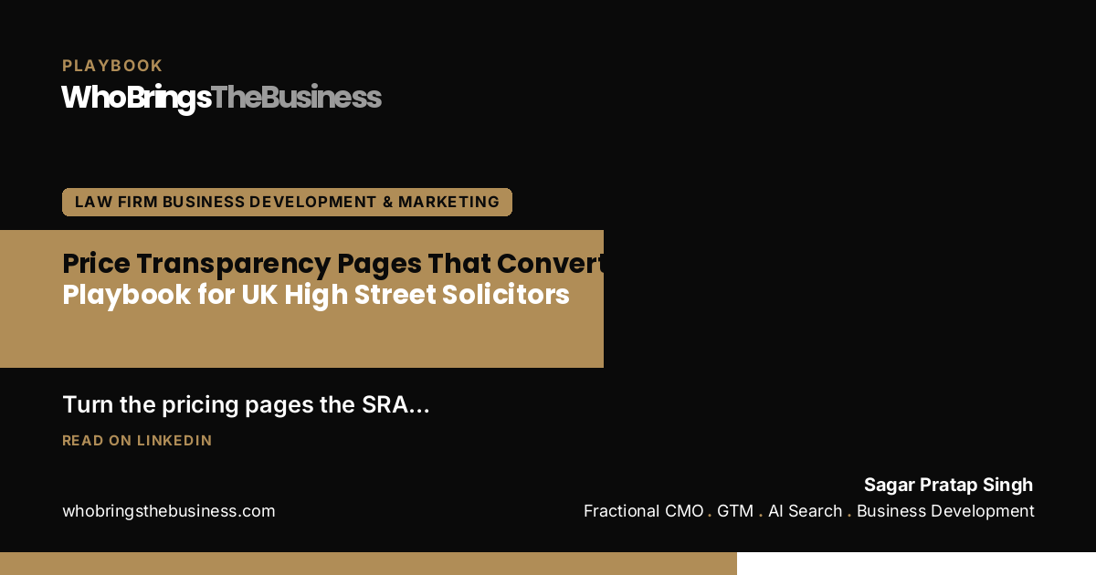 Playbook cover: Price Transparency Pages That Convert: A Playbook for UK High Street Solicitors